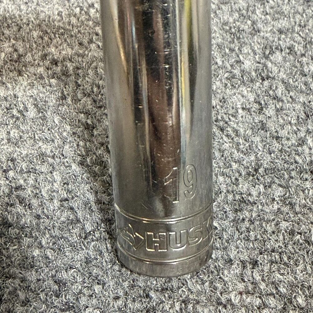 Husky 19mm Deep Well Socket 12 Point Metric Chrome Steel Silver Wrench